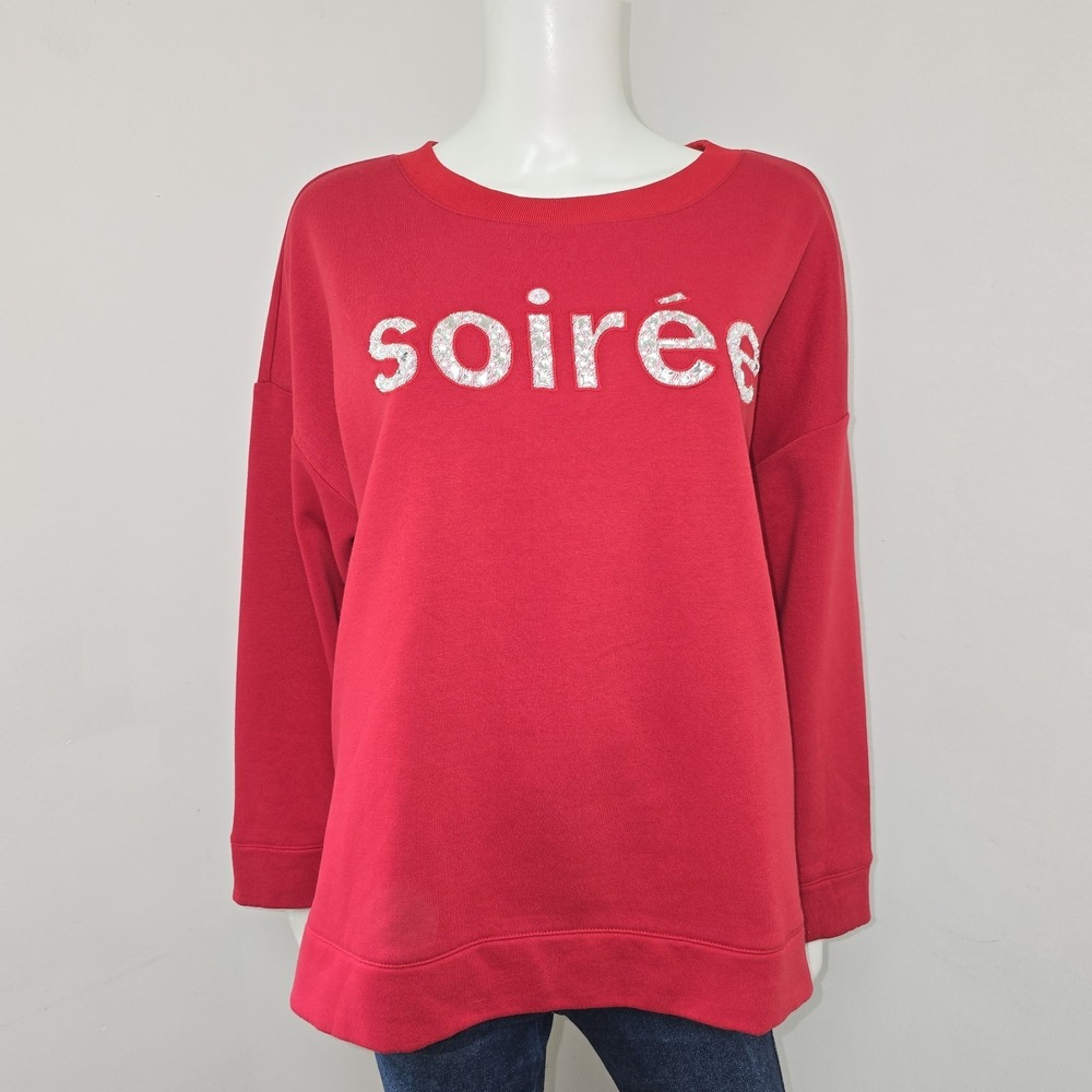 Talbots Soiree Sweatshirt Pullover Red Embellished Beaded Size 3XP Petite Cozy